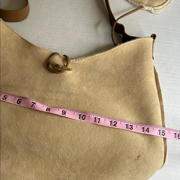 GAP VINTAGE SEUDE LEATHER FLEESE with MATCHING COIN PURSE  BEIGE  PURSE BAG TOTE - Picture 14 of 16